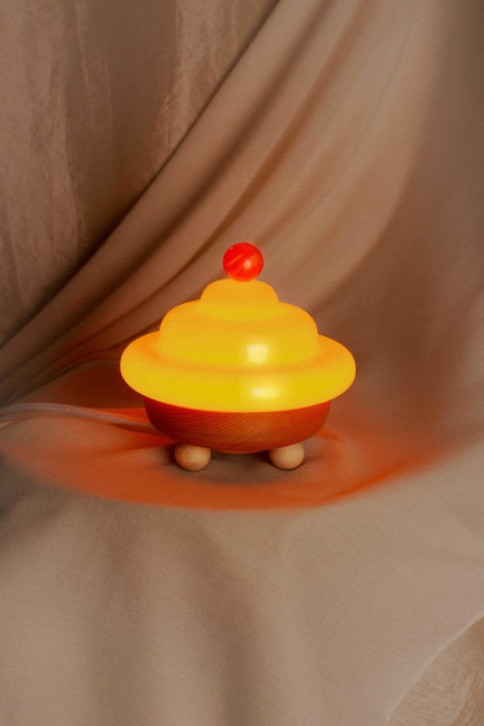 Lampa  Bona All Arancia pomarańczowa szklany klosz i drewniana podstawa