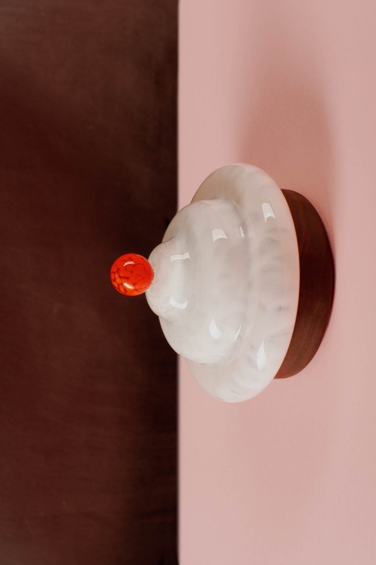 Lampa wisząca nocna Bona Meringue biała szklany klosz i drewniana podstawa